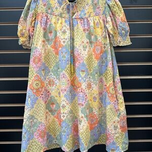 Kaktus Pastel Patchwork Floral Smocked Dress in Multicolor